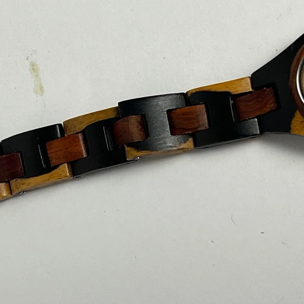 Tense Wood Watch Mens Multi Tone Wooden Link Bracelet Handcrafted Canada Non-Op